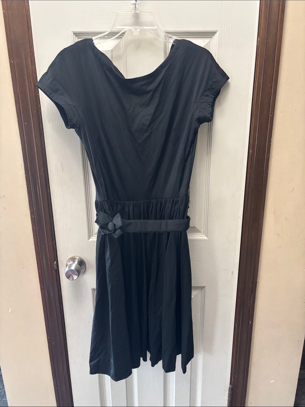 Vintage whimsigoth Classic Black Short-Sleeve Belted Mini Dress